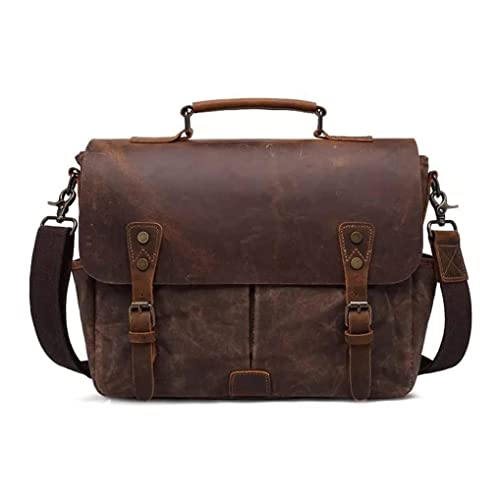 KANDUO Messenger Bag Men Leather Genuine Leather Canvas 14inch Laptop Briefcase Crossbody Satchel Bag for Men