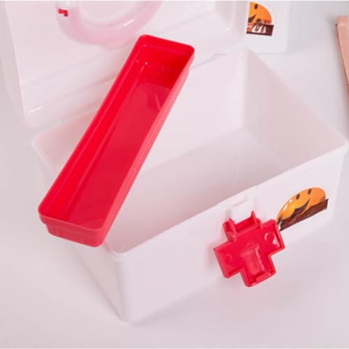 YINGKSO 6Pcs Plastic First Aid Storage Box Container Bin,Portable Medical Box with Removable Tray and Handle,Family Emergency Medicine Kit Case Organizer for Home Travel Office (Red,6)