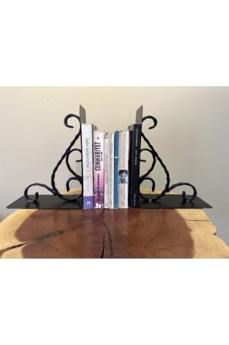 Metal Handmade Bookends Black Iron Set of 2 for Bookshelf Desk Home Office Decor Heavy Duty Book Holder - Black