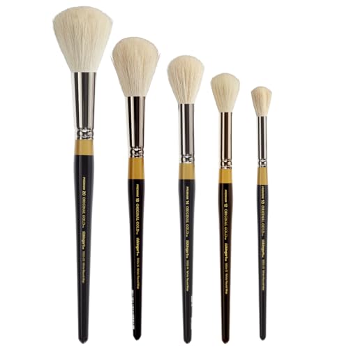 KINGART Premium 5 Pc. Original Gold 9265 Round MOP Brush Set, Soft White Synthetic Hair for Oil, Acrylic, Watercolor Paint, Short Handle, 5 Brushes Sizes: 10, 12, 14, 16, 20