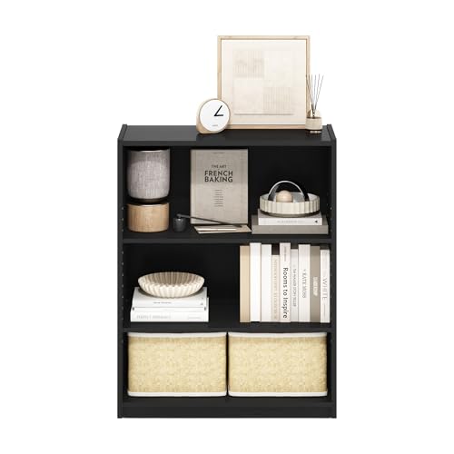 Furinno GEHRY Book Shelf, 3-Tier Small Bookshelf, Bookcase with Adjustable Shelves, 11.6 x 24.8 x 31.6, for Organization and Storage, for Living Room, Bedroom, Home Office, Blackwood