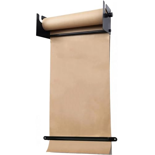 DFEDHF Brown Paper Roll Wall Hanging, Kraftpaper Roll Dispenser Cutter with Wood Board, Cafe Menus Paper Board for Daily Specials/Schedule Reminders/Leave Message(Black-37cm/14.6in Wide)