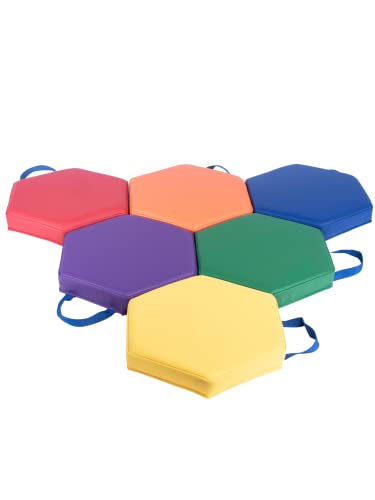 Schooled Cushioned Floor Seats - Set of 6 Hexagon Spot Markers for Early Childhood Floor Time - Flexible Seating