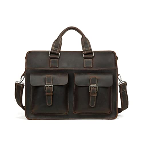 Men's Shoulder Bags Vintage Men's Cow Genuine Leather Briefcase Crazy Horse Leather Messenger Bag Male Laptop Bag Men Business Travel Bag,C