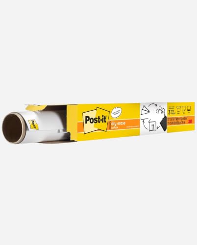 Post-it Dry Erase Whiteboard Film Surface for Walls, Doors, Tables, Chalkboards, Whiteboards, and More, Removable, Stain-Proof, Easy Installation, 3 x 2 ft Roll (DEF3x2)