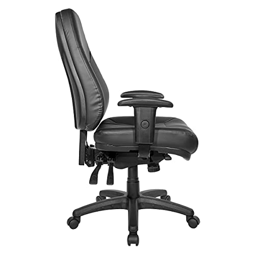 Office Star EC Series Professional Executive Ergonomic High Back Office Chair with Multi Function Control, Padded Contour Seat and Adjustable Padded Arms, Dillon Black
