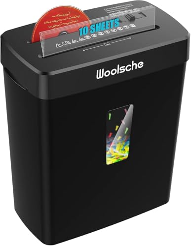 Black Paper Shredder for Home Office 10-Sheet Cross Cut Metal Shredder Machine with 3.43-Gallon Bucket P4 Security Level Shreds Paper CD and Credit Card 3-Mode Design for Jam Proof Operation