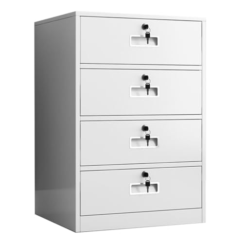 ZGLINMZ Lockable 4 Drawer Metal Vertical File Cabinet for Home Office Narrow Steel Filing Cabinet Under Desk for A4/Legal/Letter White Secure Storage Solution