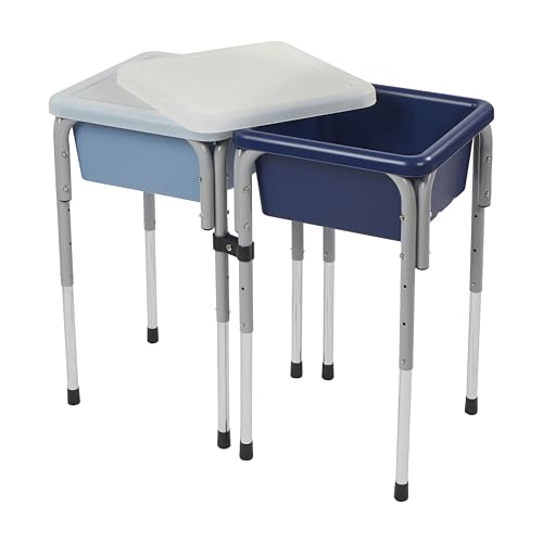 Back2School Express Adjustable Double Sensory Table with Lids, Kids Furniture, Navy/Powder Blue