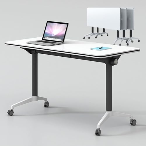 Pubaerkk Folding Conference Table, White Conference Room Tables, Flip Top Mobile Training Table, Folding Meeting Tables with Wheels, Seminar Tables for Offices, School,1pcs,47in*20in