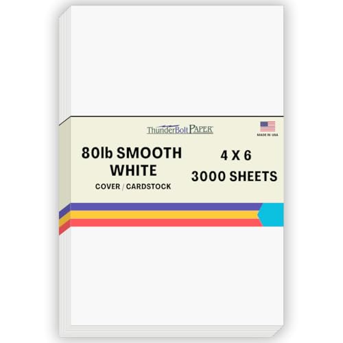 3000 Bright White Smooth 80# Card Paper Sheets - 4" X 6" (4X6 Inches) Photo|Card|Frame Size - 80 lb/Pound Cover Weight - Quality Stock - Print Consistency - Smooth Finish