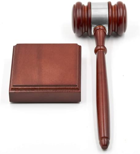Gavels Fast Wooden Gavel and Sound Block with Custom Personalized Engraved Band (Silver Band)