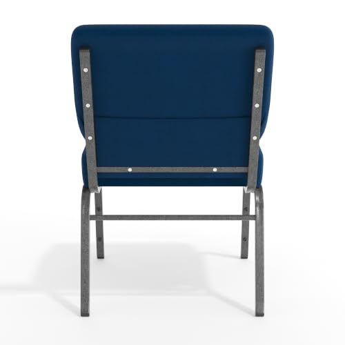 Flash Furniture HERCULES Series 21''W Stacking Church Chair in Navy Blue Fabric - Silver Vein Frame