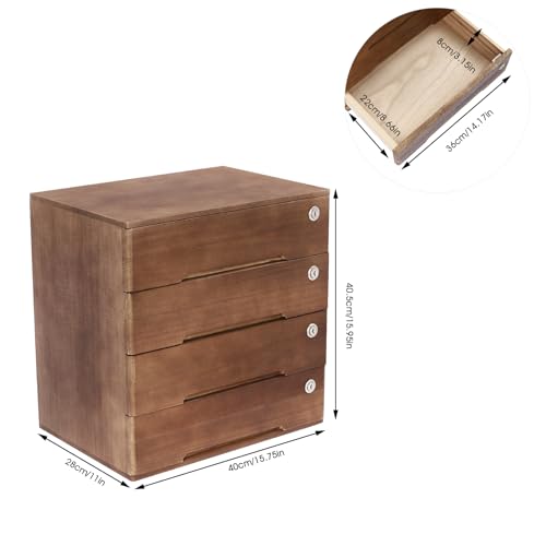 Wooden Desk Organizer, Desktop Storage Box with 4 Lockable Drawers, Countertop Wood Cabinet Office Supplies File Organizer Flat File Cabinet for Office, Study, Dresser, and More(15.75"X11"X15.94")