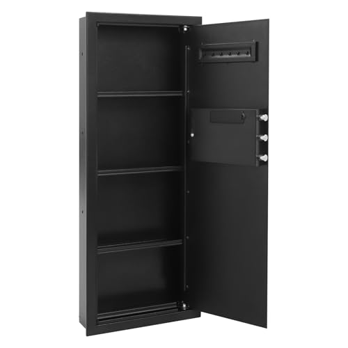Steel Safe and Lock Box, Heavy Duty Wall Safe with Alarm, Digital Keypad Safe Box for Money, Jewelry, Document, Passport, 3.94"D x 14.57"W x 39.37"H, Black