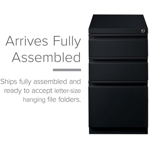 Pemberly Row 3 Drawers 27.75" Vertical Black Metal Filing Cabinet Lockable Pre-Assembled Stationary Letter Size for Home, Office