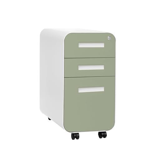 Laura Davidson Furniture Stockpile Slim 3-Drawer Mobile File Cabinet with Lock - Under Desk Metal Filing Cabinet, Legal/Letter File Folders, Wheels & Stationary Feet, Assembled, Sage Green