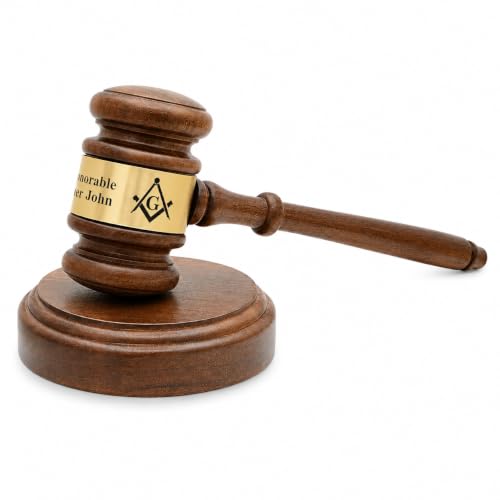 Executive Gift Shoppe | Masonic Wooden Judge's Gavel with Personalized Gold Band & Sounding Board