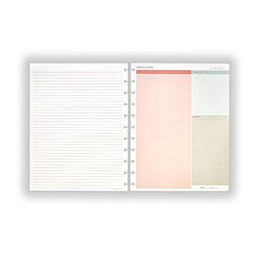 Levenger Circa Make Today Count Meeting Notes Refill – 100 Sheets, Peach/Mint/Grey Sections for Topic, Highlights & Actions, Ruled Back, 120 gsm Paper, Fits Letter Size Discbound Planners