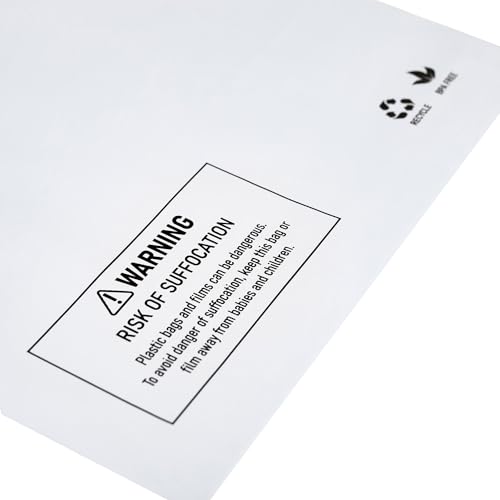 HouseLabels - 1,000 count - 9.5x12 inch (Size #3) Strong, Tearproof White Returnable Poly Mailers with Suffocation Warning and a Second Adhesive Strip which Creates a New Closure for Return Shipping