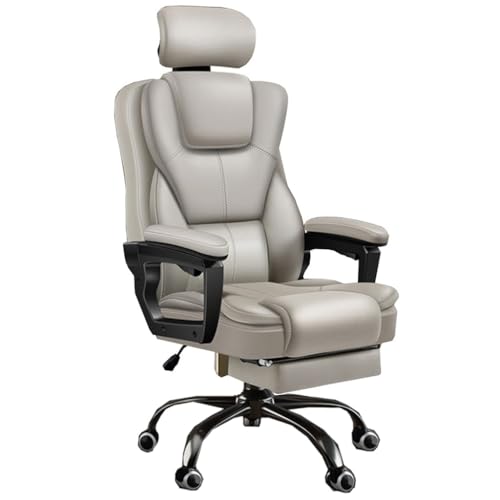 GIZNXBA Desk Office Chair,Big High Back Chair, PU Leather Computer Chair with Foot Rest, Managerial Executive Office Chair with Adjustable Headrest, Armrest Task Chairs with Wheels (Color : /Gray)