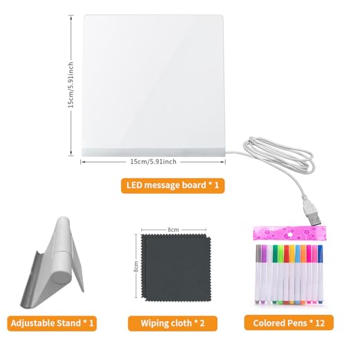 HYQFSAD Glowing Message Board with Reusable Surface，Thicken Acrylic Light Panel for Drawing/Notes，USB Charging Craft Kit for Adults & Children(15X15CM)