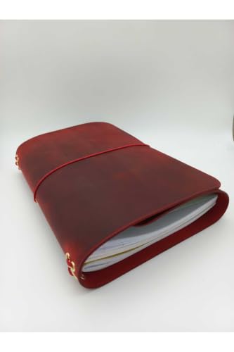 Handmade A5 Genuine Leather Journal Cover - Inner Fold Design - Customizable Personalization - Red Leather - Appropriate for Notebooks & Planners - Unique Gift
