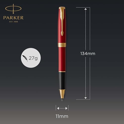 PARKER Sonnet Rollerball Pen, Red Lacquer with Gold Trim, Fine Point Black Ink (1931475)