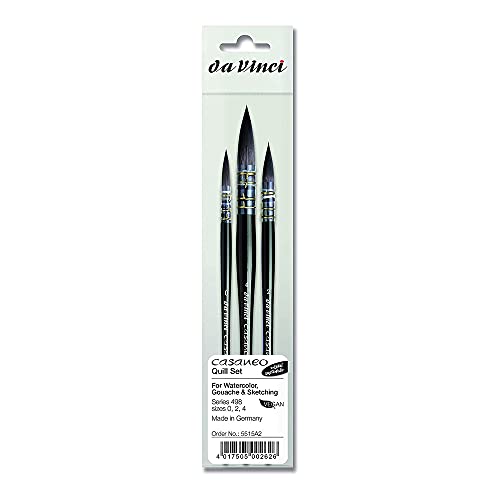 da Vinci Brushes 498 Casaneo Quill (Sizes 0,2,4) Artist Brush Set, Black, 3