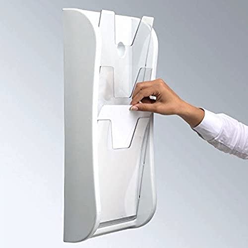 M&T Displays Wall Unit 3 Tier 8.5x11 inch Wall Mounting Plastic Clear PET Pocket Brochure File Organizer Office Document Magazine Folder Rack Portrait Indoor White