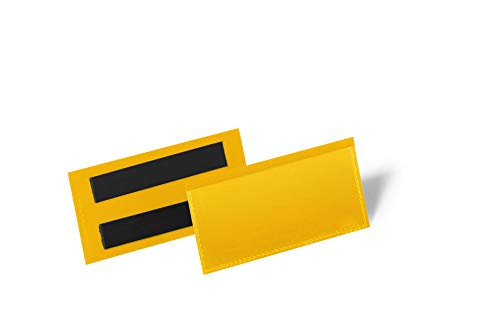 Durable Magnetic Document Pouch 100x38 mm | Pack of 50 Yellow Ticket Holders | Perfect for Labelling Shelves, Racking, Boxes etc. in Warehouse and Logistic Centres