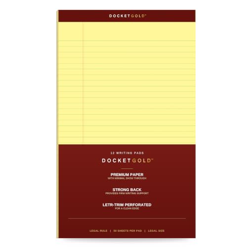 Tops Docket Gold, Yellow Legal Pads, 50 Sheets, 12 Pack, 8.5 x 14 Inch