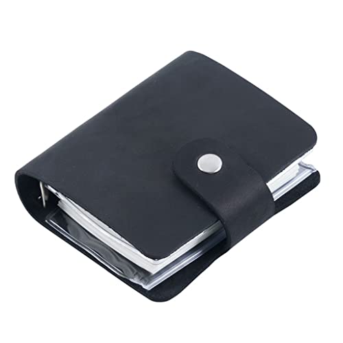 ONMYJFD Retro Journal Crazy Horse Leather A9 3 Rings Mini Diary Weekly Planner Loose-Leaf Hand Account Cowhide Notepad Portable Memo pad(Black)