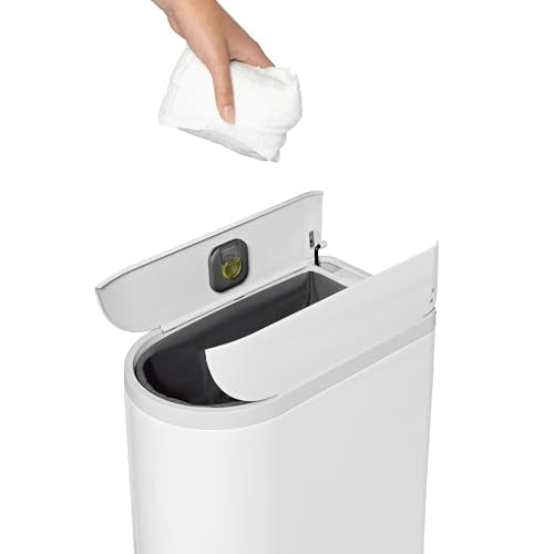 simplehuman Butterfly Step Can, 18L / 4.8 Gallon Trash Can with Upgraded Odor Control for Bedrooms, Bathrooms, Nurseries, 150,000-Step Pedal, Lid Shox® Silent Close, White Steel
