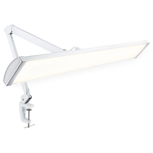 Neatfi Pro LED Task Lamp with Clamp | CRI 95 | 50W | 684 LED Beads | 4,500 Lumens | Touch CCT Dimming | 3000K-6500K | Desk Light for Reading, Crafting & Home Office Use (White-8, 31.8-Inch Wide Shade)
