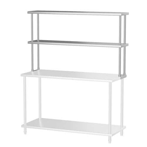 4-Tier Stainless Steel Double Overshelf for Lab Workbench, Adjustable 2-Tier Metal Shelf - 360+220 lb Capacity, Easy to Assemble & Clean - Commercial Prep Table Storage, Stand Frame 60 * 12 * 37"