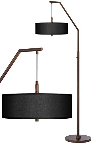 71 1/2" Tall Black Faux Silk and Bronze Modern Arc Floor Lamp