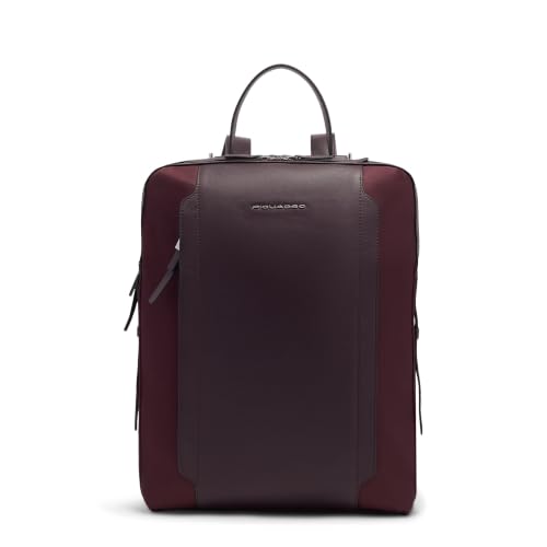 Piquadro - Leather and Fabric Backpack Laptop 15.6" - Women - Dark Burgundy