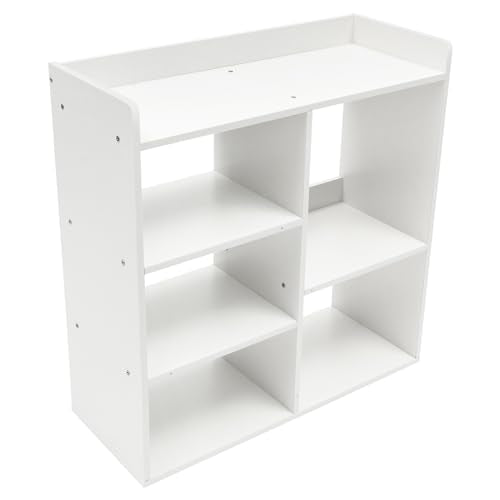 Book Shelf 5 Cube Short Bookshelf Bookcase, File Cabinet Filing Storage Cabinets, Low Shelf Cubbies Book Case with 360° Wheels and Dividers, Cube Organizer Shelf for Home Office (Warm White)