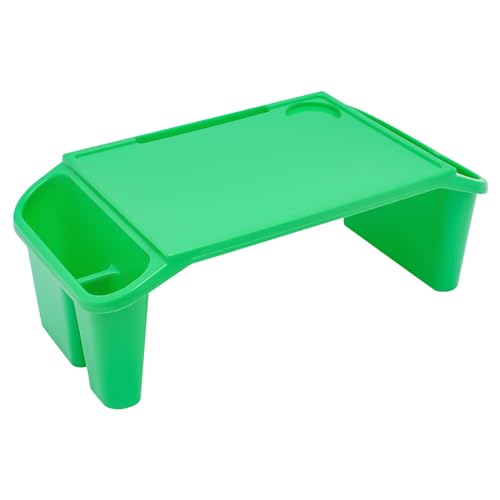 12 Pcs Kids Lap Desk Tray, Plastic Breakfast Laptop Trays, Portable Snack Lap Bed Table with Side Pockets and Slot for Eating, Writing, Drawing, Game (Green)