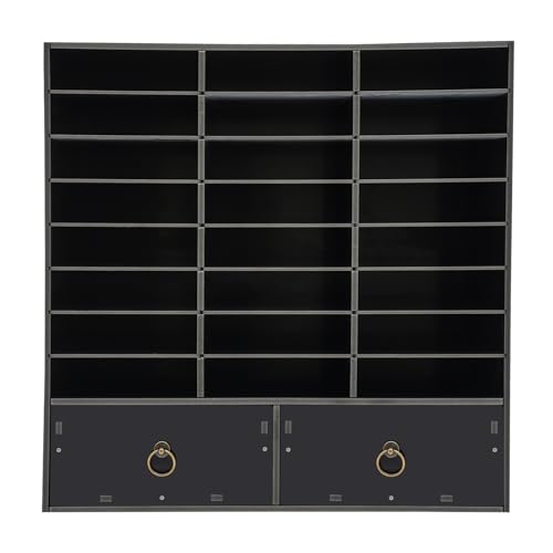 MhdunueSK Literature Organizer,Desktop File Sorter Mail Center,Paper Storage Cabinet with 24 Slots Compartments,Suitable for Home School Office (Black 24 Compartment with 2 Drawers)