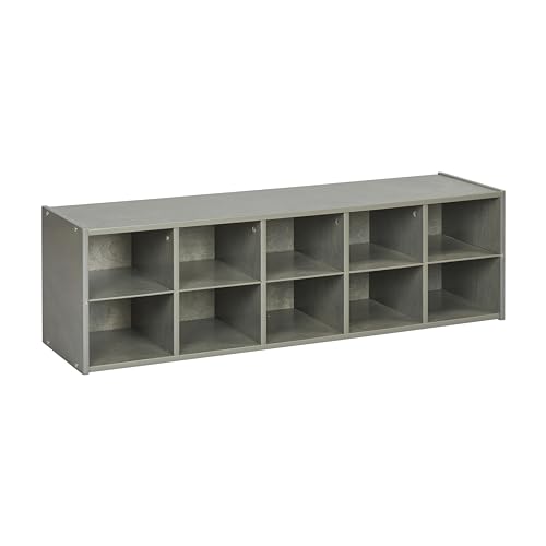 ECR4Kids Streamline 10 Cubby Tray Storage Cabinet, 2x5, Classroom Furniture, Grey Wash