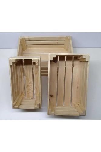 SODEF Wooden Crate Set of 3 Decorative Storage Boxes for Home Organization, Fruit, Vegetables, Crafts - Wood - Natural