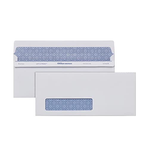 Office Depot 100% Recycled Lift Press(TM) Window Envelopes, #10 (4 1/8in. x 9 1/2in.), White, Pack Of 500, 76171
