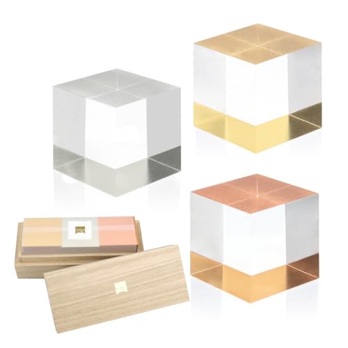 REKISEISHA Metal Leaf Cube 3 Colors Sets [Gold, Silber and Copper] Hot Stamping Made in Japan Ideal for Interior Decoration and Gifts
