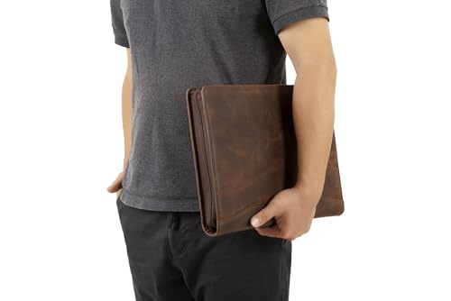 DUKE&COW Leather Portfolio with 3 Ring Binder, Personalized Binder Padfolio Executive Folio Zippered, Engraved Folder Organizer, Custom Gift for Men Women （Dark Khaki, Custom）