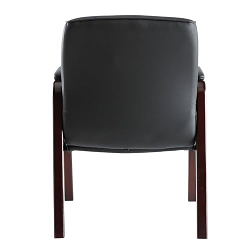 Alera Madaris Series Leather Guest Chair w/Wood Trim, Four Legs, Black/Mahogany