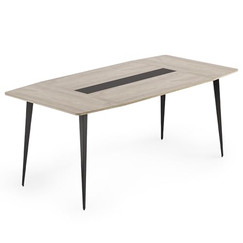 LITTLE TREE 6 FT Conference Room Table, 70.86L x 35.43W x 29.52H Inches Boat Shaped Meeting Seminar Boardroom Table. Gray