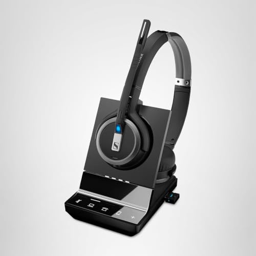 Sennheiser SDW 5066 (507024) - Double-Sided (Binaural) Wireless Dect Headset for Desk Phone Softphone/PC & Mobile Phone Connection Dual Microphone Ultra Noise Cancelling, Black