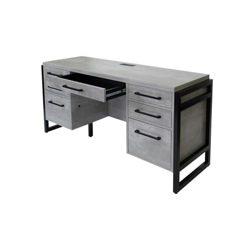 Modern Wood Laminate Office Desk, Office Table, Credenza with Drawers, Fully Assembled, Concrete Gray